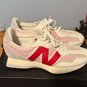 New Balance Cream and Red Mesh Sneakers